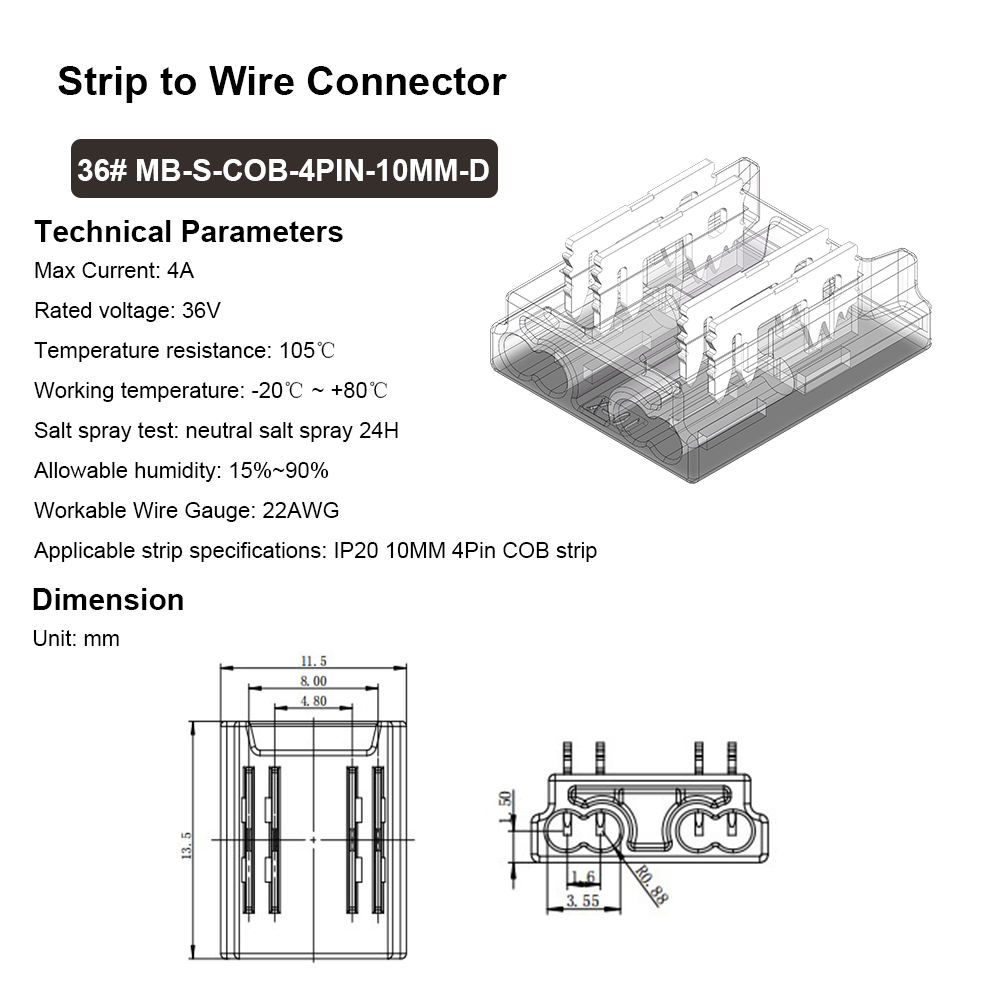 4 Pin 10mm COB Strip Connectors - Image 3